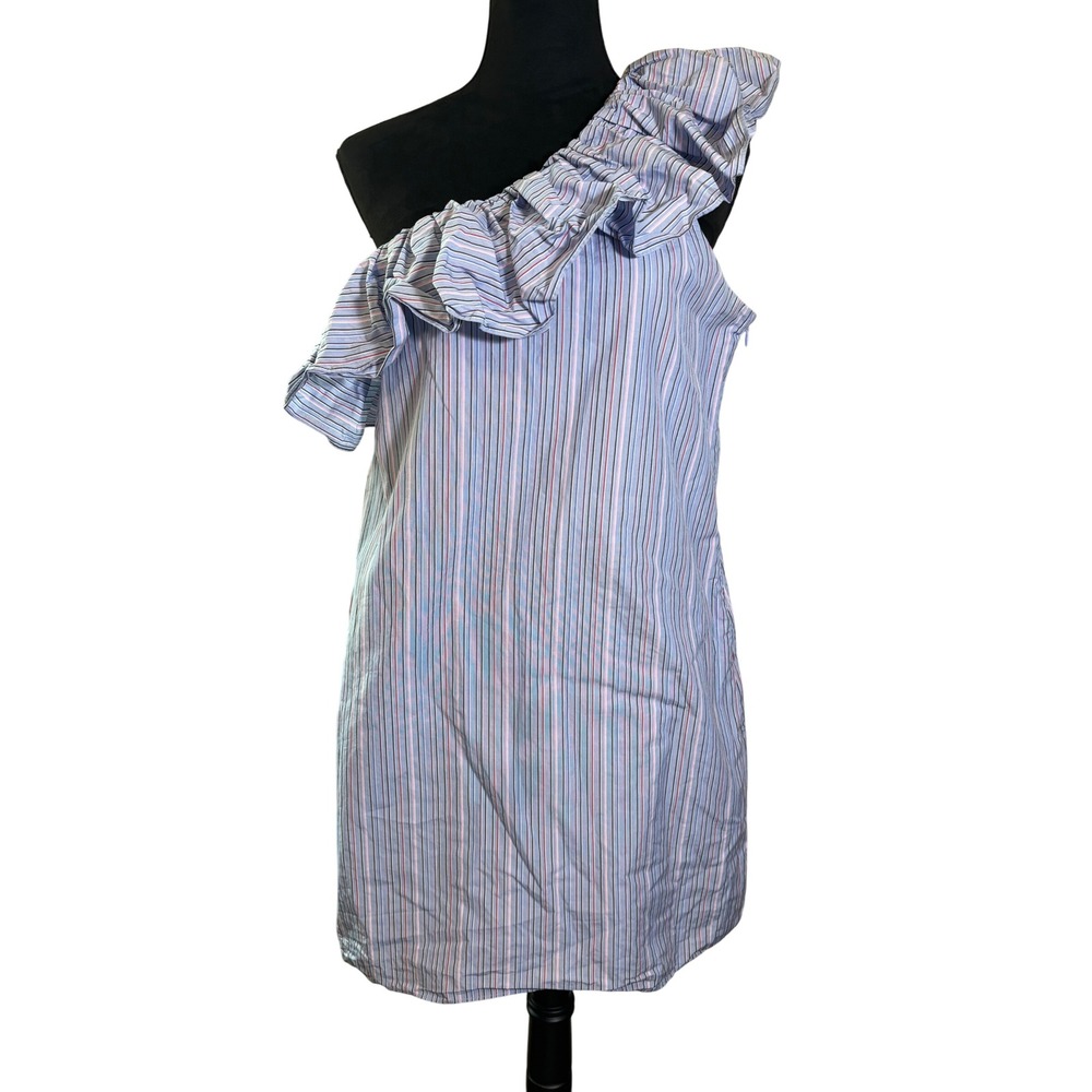 Parker One Shoulder Ruffle Striped Dress Casual Party Blue‎ Pink M